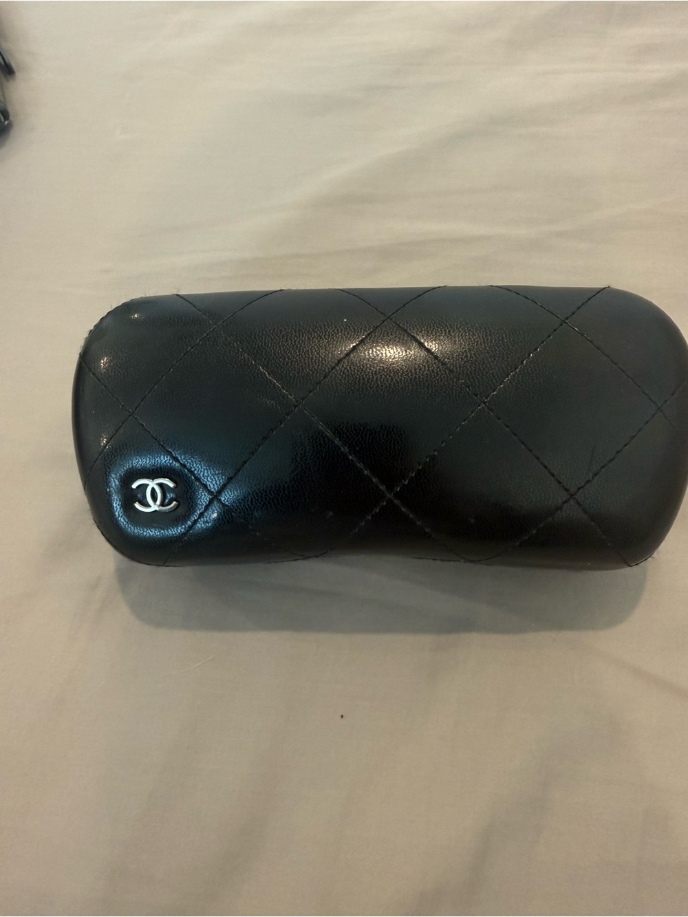 CHANEL Black Quilted Leather Eyewear Case with Silver CC Emblem